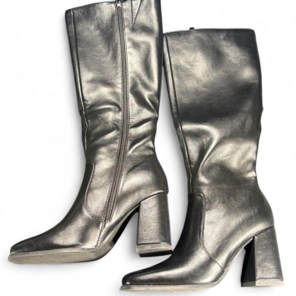 🚨 Modatope Knee High Boots Black Leather Block Heel Trendy Size 7 👢